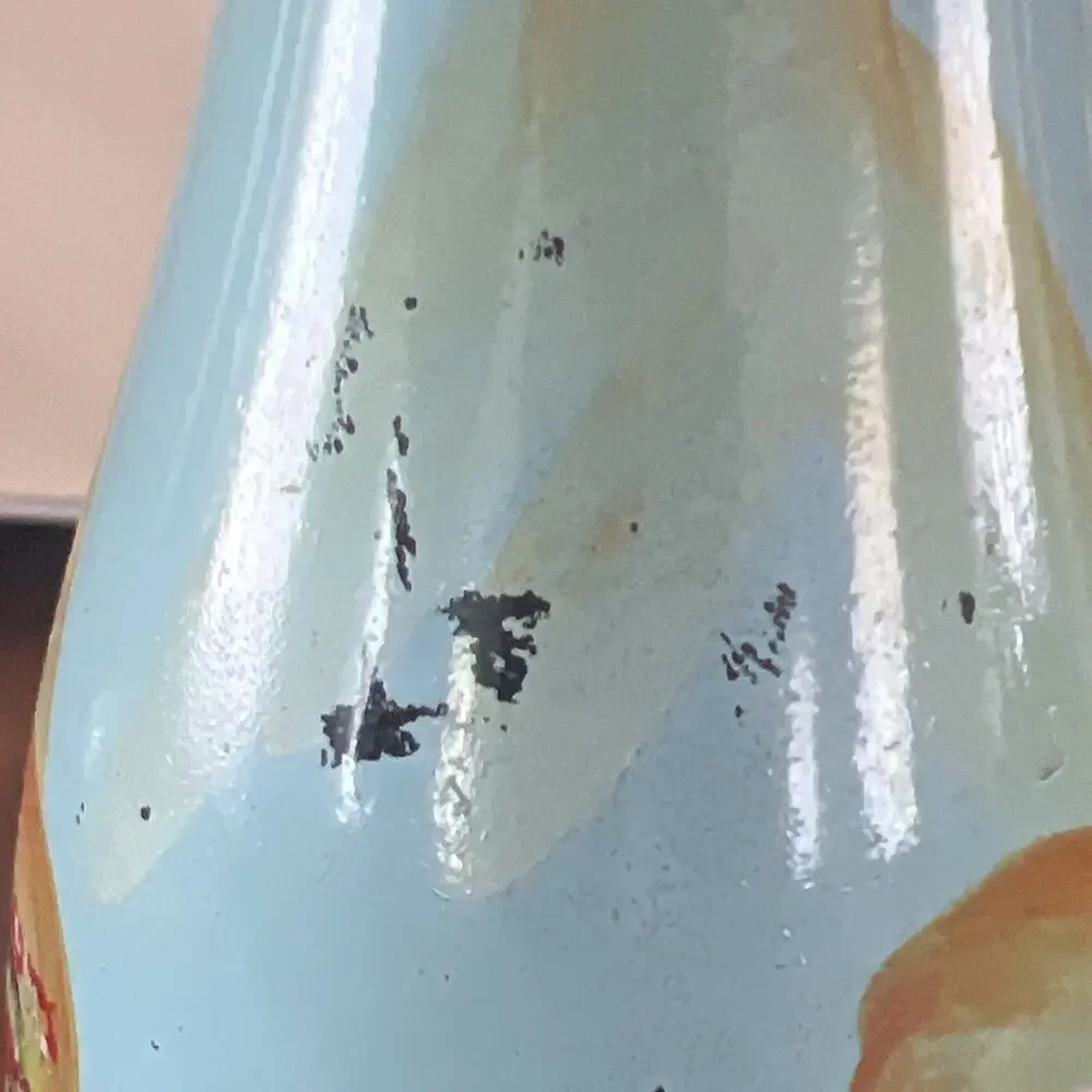 Hand Painted Glass Decorative Bottle Landscape Design Light Blue Green Bohemian